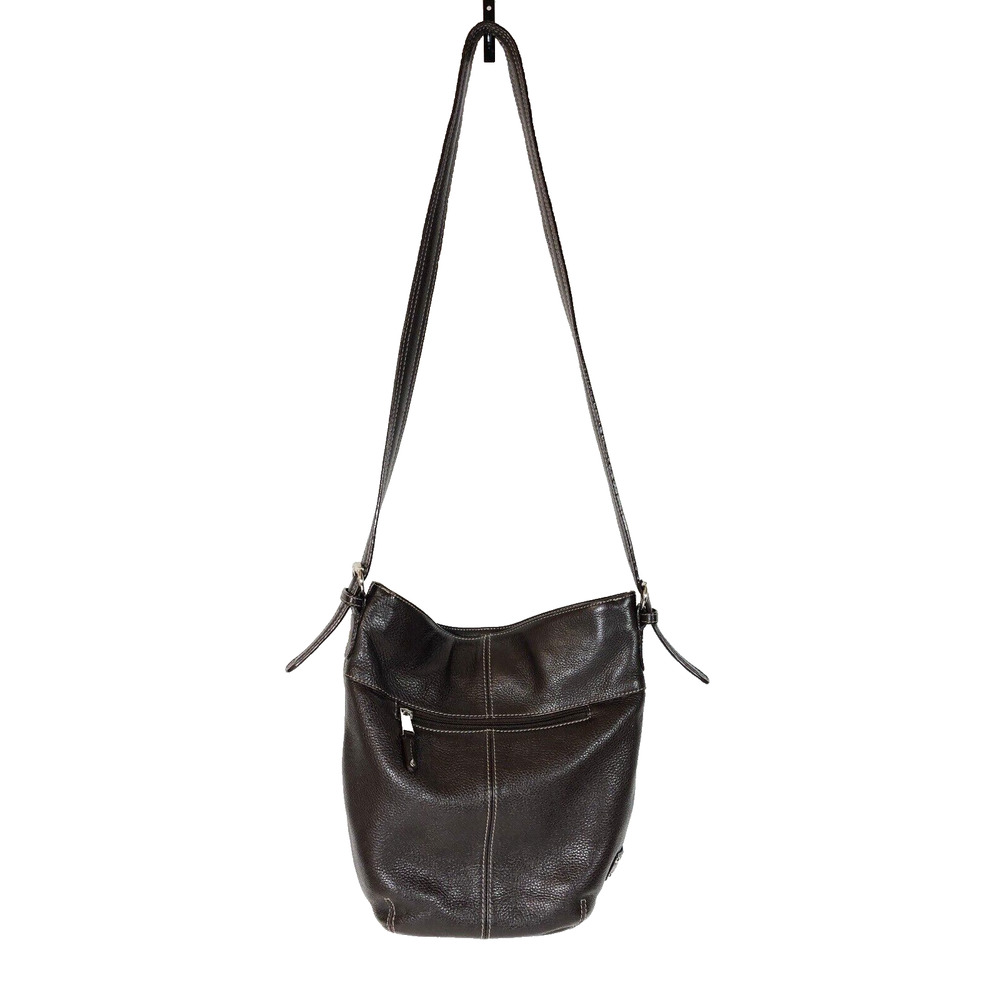Tignanello Brown Leather Purse Pebble Medium Handbag Long Crossbody Strap